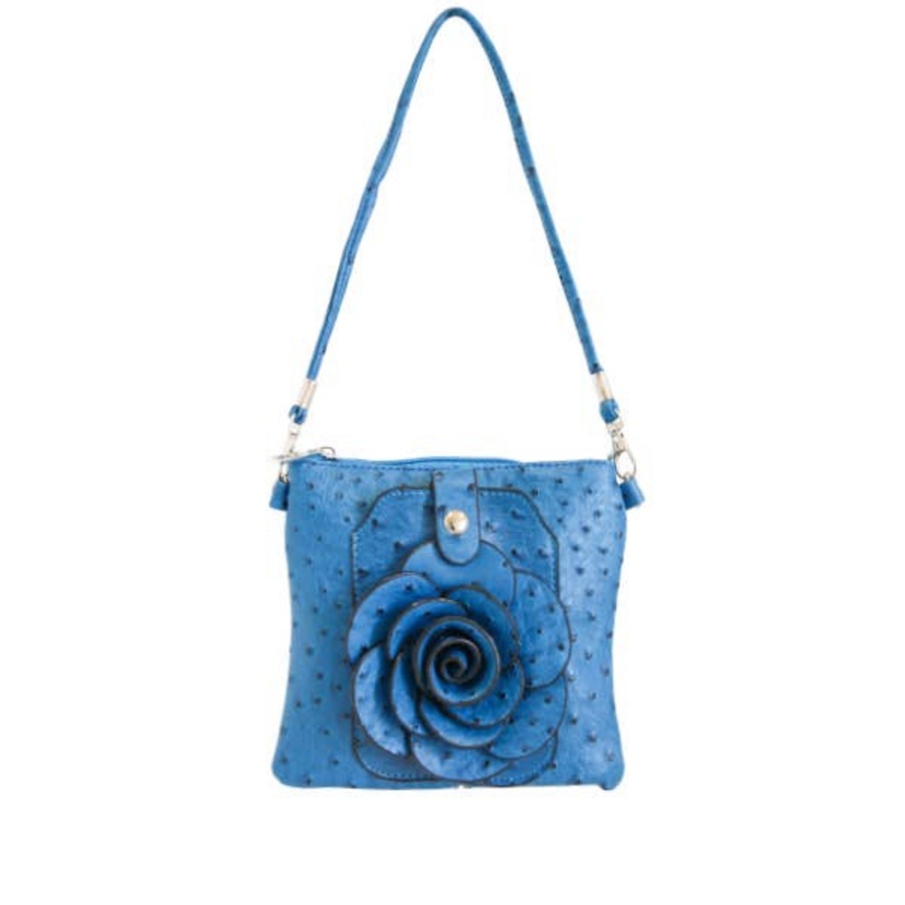 NWOT 22 Tote Ostrich Flower Cell Phone Crossbody Wristlet Sapphire Blue